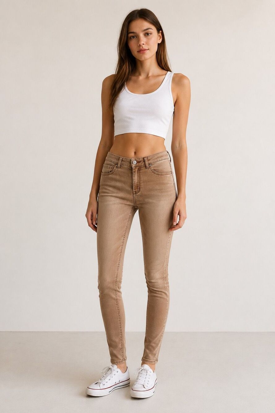 IKKS Denim Jegging Skinny Jeans Pink Blush Stretch Cotton Size 26W Rare Europe